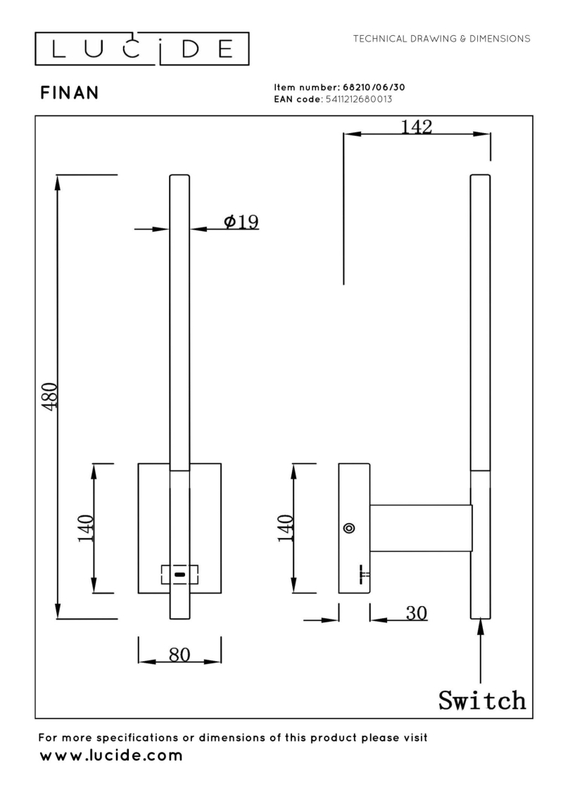 Lucide FINAN - Nástenné svietidlo - LED - 1x6W 2700K - S USB nabíjacím bodom - Čierna